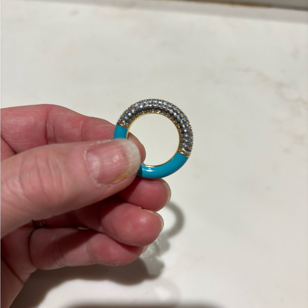 LUV AJ Turquoise Steel and Pave Ring 7